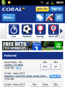 Coral Mobile Casino Screenshot